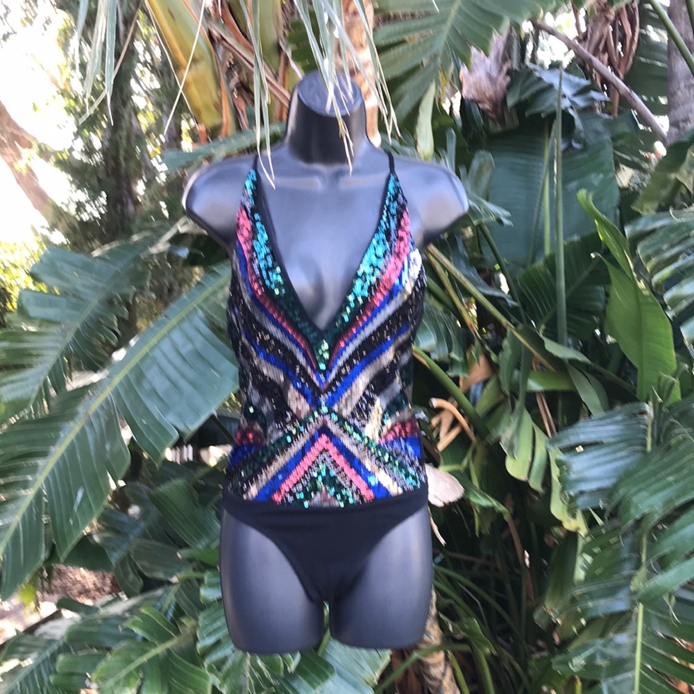Xpress abstract sequined bodysuit